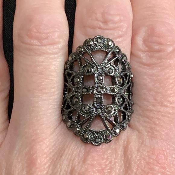 Black ring with black stones size 7 - Picture 6 of 6